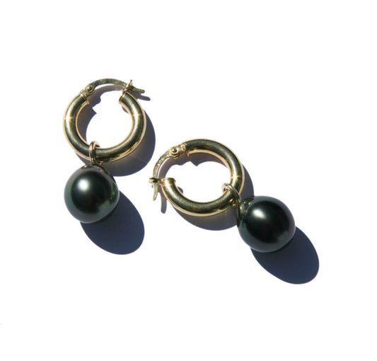 Black Tahitian pearl drop earrings