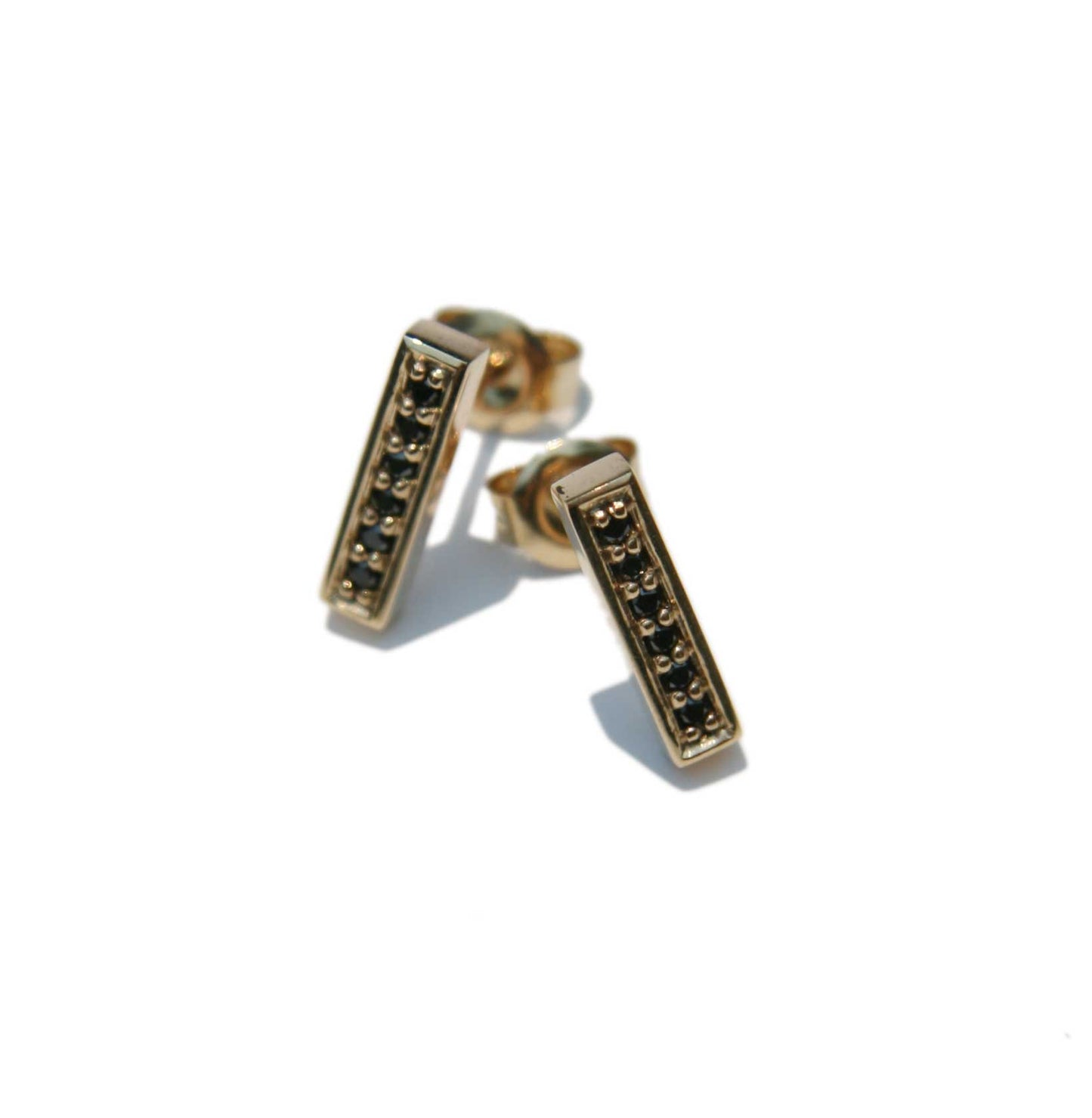 Gold 'Bar' Earrings with Black Diamonds